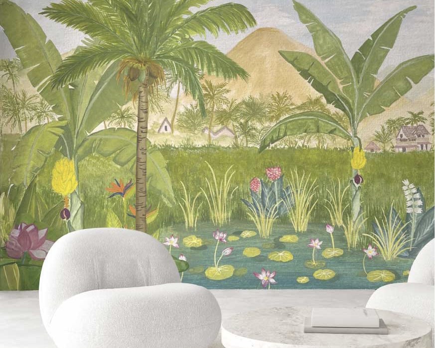 Vibrant Tropical Wallpaper for Modern Living Room
